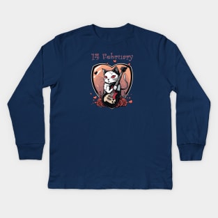 14 Ferbruary Guitarist Cat Kids Long Sleeve T-Shirt